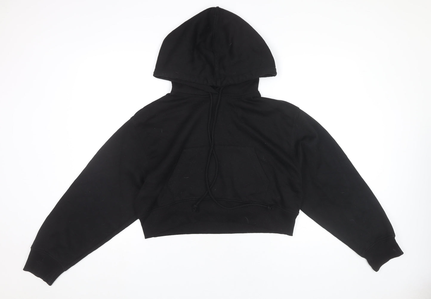 Zara Women Black L Hoodie Pullover Cropped Sweatshirt Cotton Blend