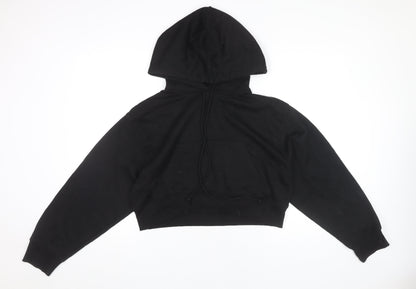 Zara Women Black L Hoodie Pullover Cropped Sweatshirt Cotton Blend
