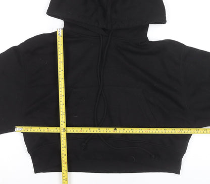 Zara Women Black L Hoodie Pullover Cropped Sweatshirt Cotton Blend