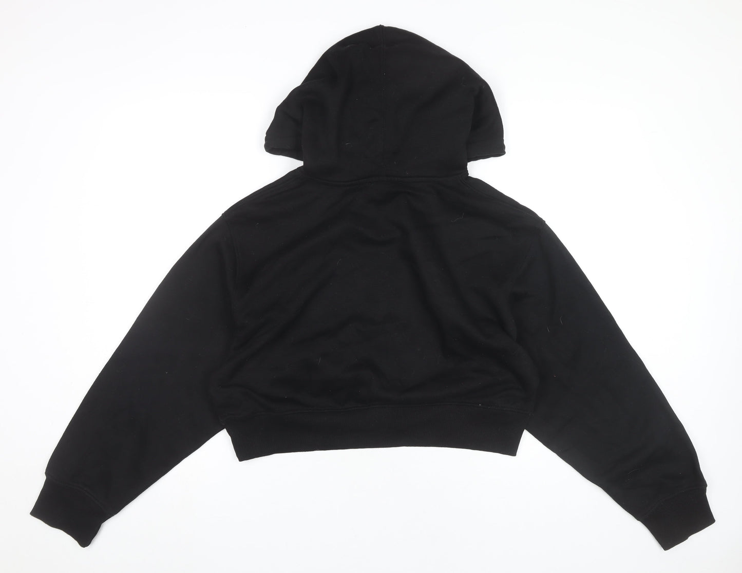 Zara Women Black L Hoodie Pullover Cropped Sweatshirt Cotton Blend