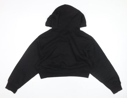Zara Women Black L Hoodie Pullover Cropped Sweatshirt Cotton Blend
