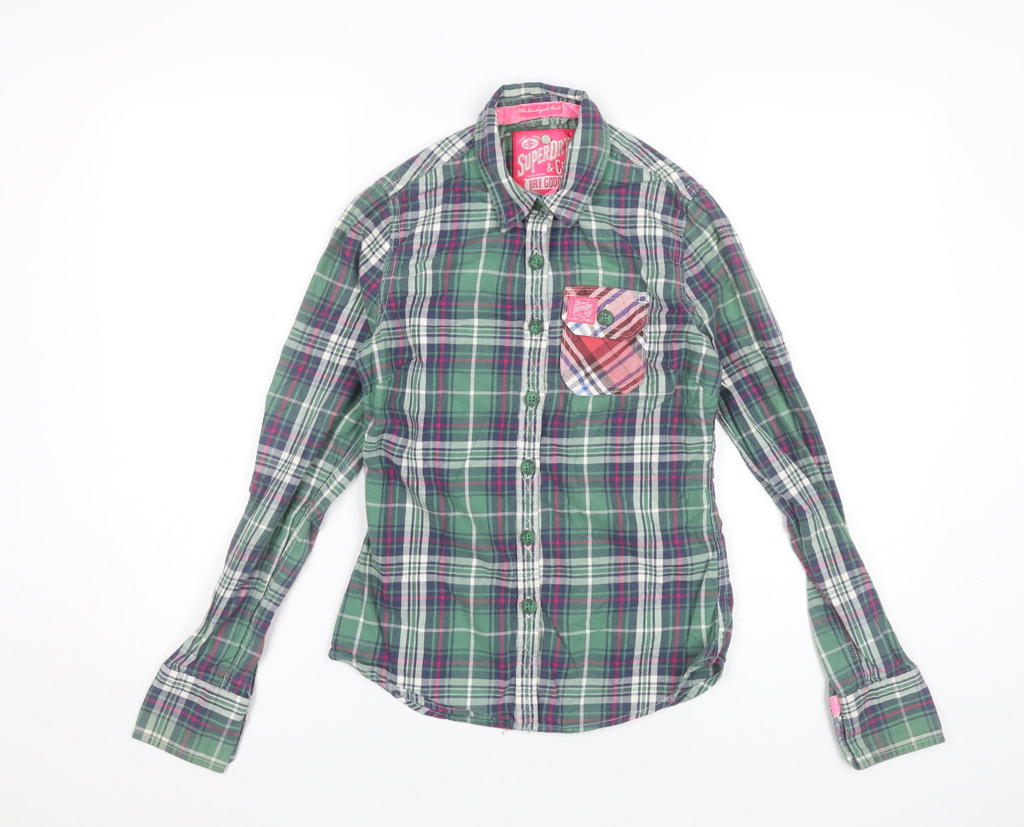 Womens UK Size 2XS Superdry Green Classic Button-Up