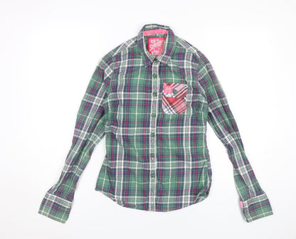 Womens UK Size 2XS Superdry Green Classic Button-Up