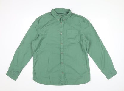 Marks and Spencer Men's Green Long Sleeve Cotton Button-Up Shirt L 41"-43"