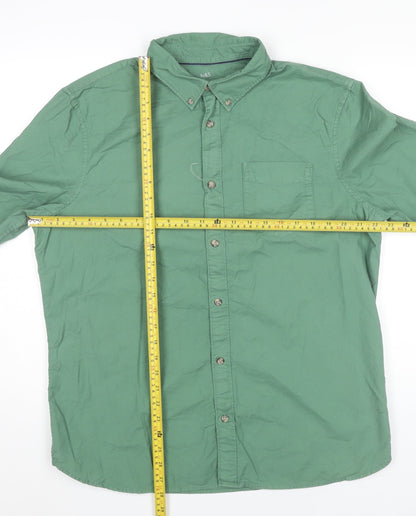 Marks and Spencer Men's Green Long Sleeve Cotton Button-Up Shirt L 41"-43"