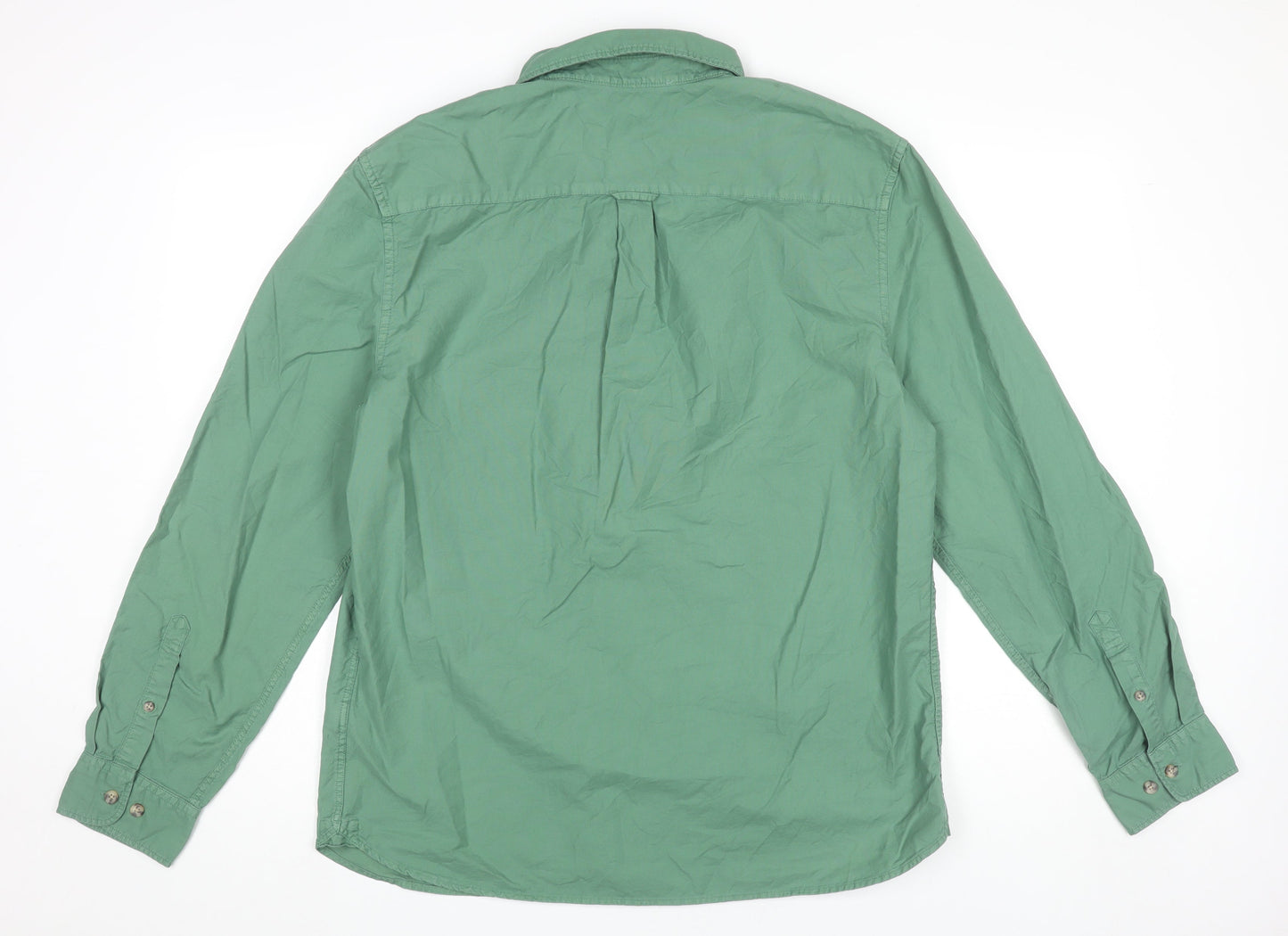 Marks and Spencer Men's Green Long Sleeve Cotton Button-Up Shirt L 41"-43"