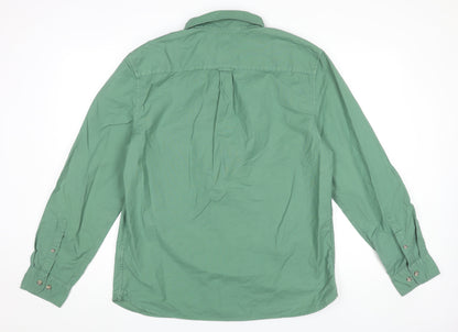 Marks and Spencer Men's Green Long Sleeve Cotton Button-Up Shirt L 41"-43"