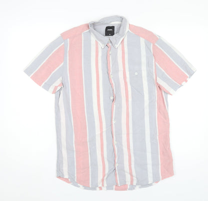 Burton Menswear London Men’s Multicoloured Striped Short Sleeve Button-Up Shirt M