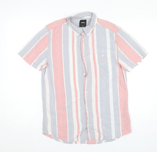 Burton Menswear London Men’s Multicoloured Striped Short Sleeve Button-Up Shirt M