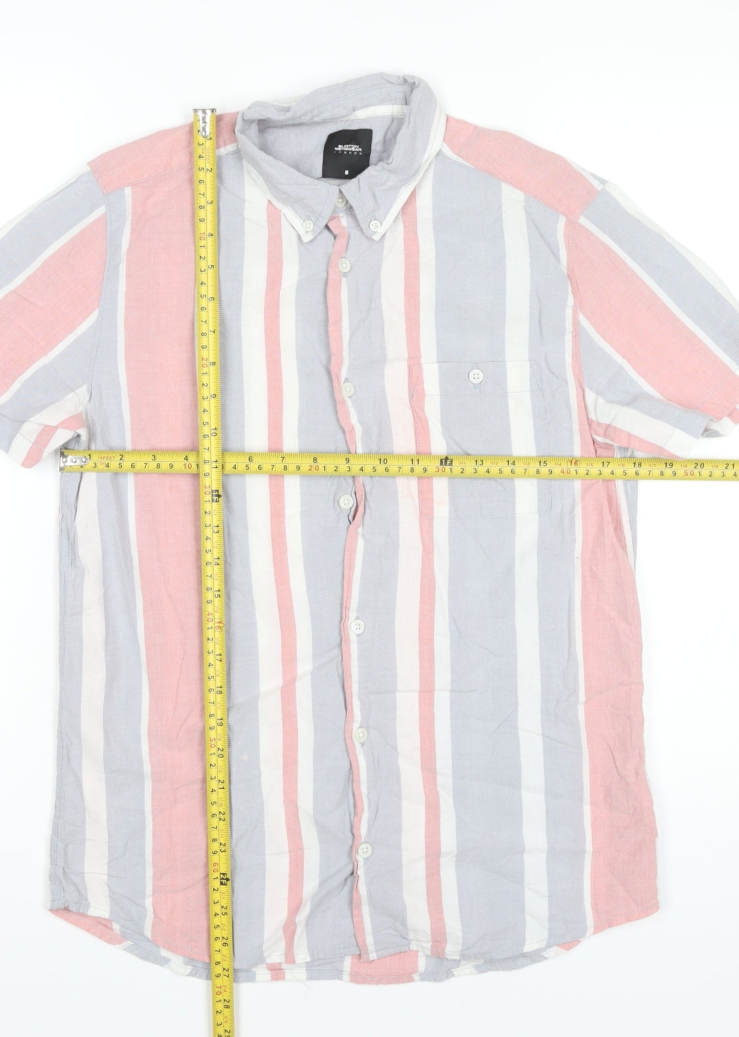 Burton Menswear London Men’s Multicoloured Striped Short Sleeve Button-Up Shirt M