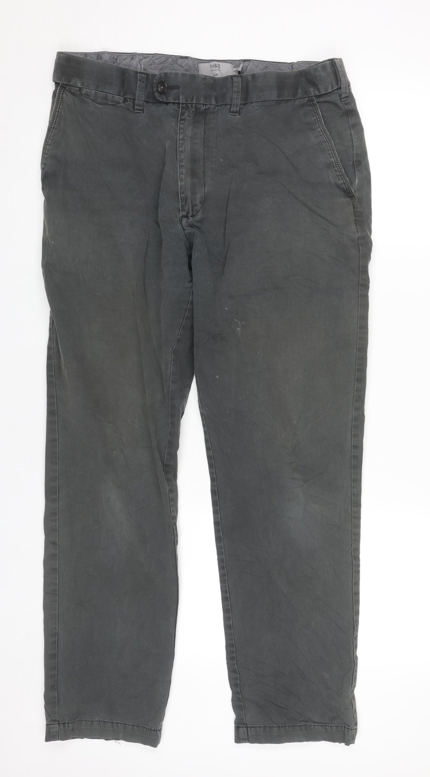 Marks and Spencer Men’s Grey Chino Trousers 34W 31L Cotton