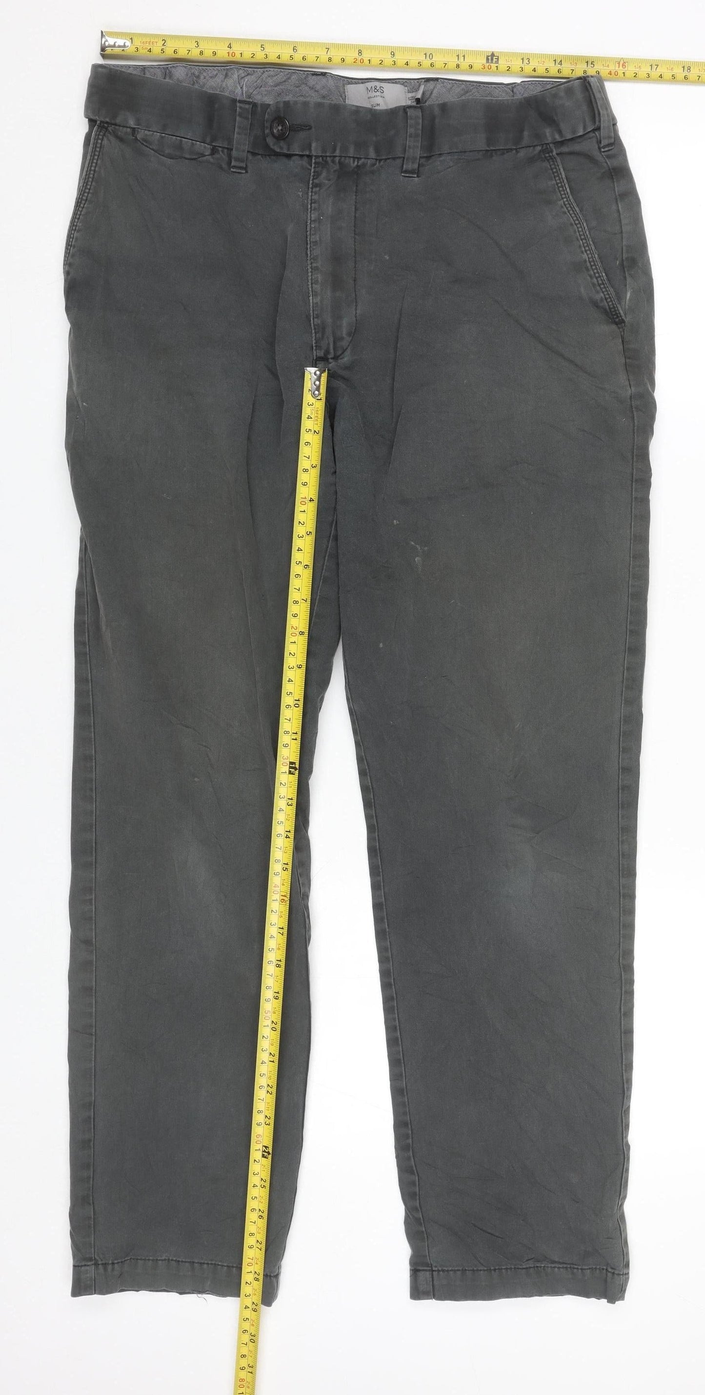 Marks and Spencer Men’s Grey Chino Trousers 34W 31L Cotton