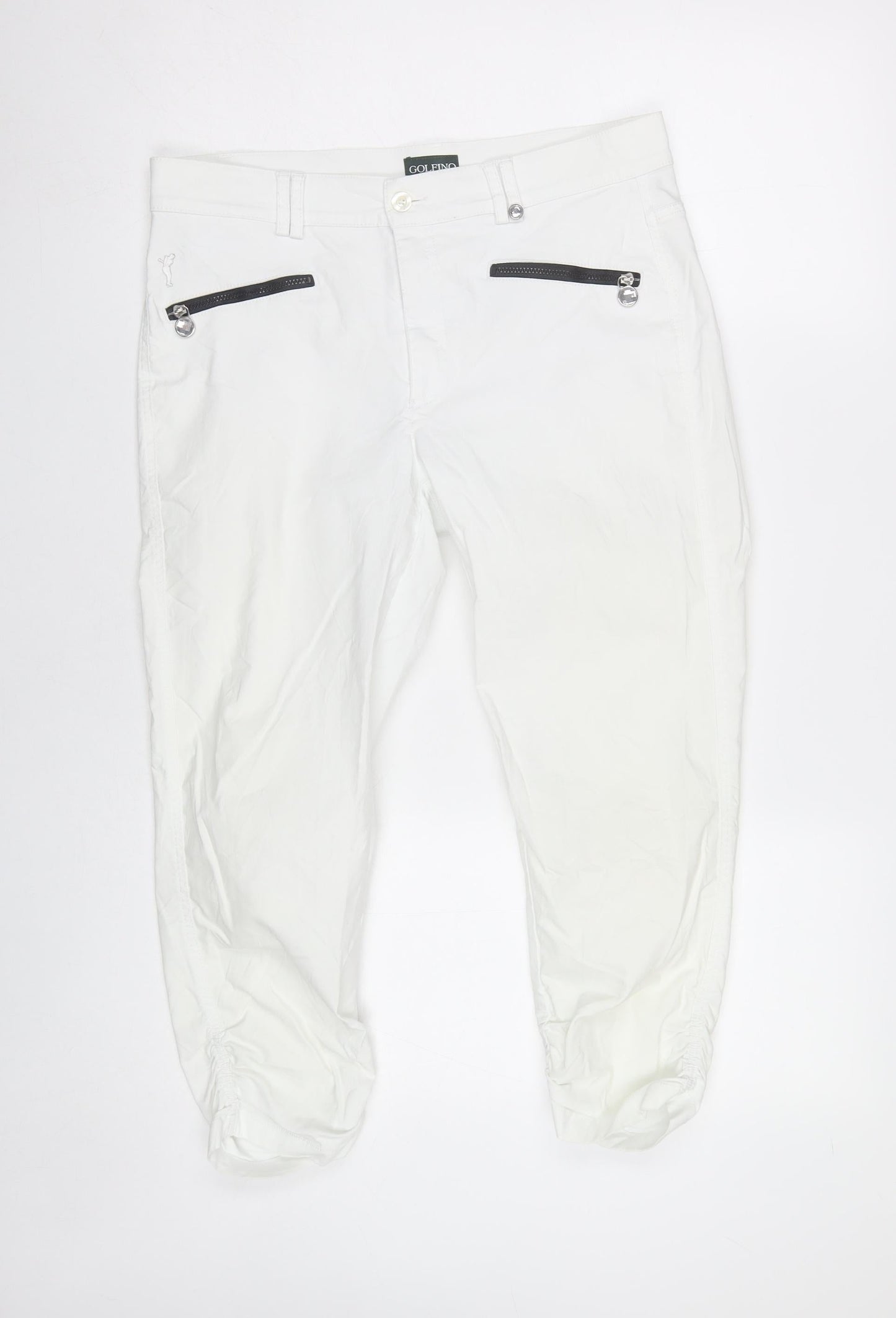 Golfino Women White Cotton Blend Jogger Trousers Size 14