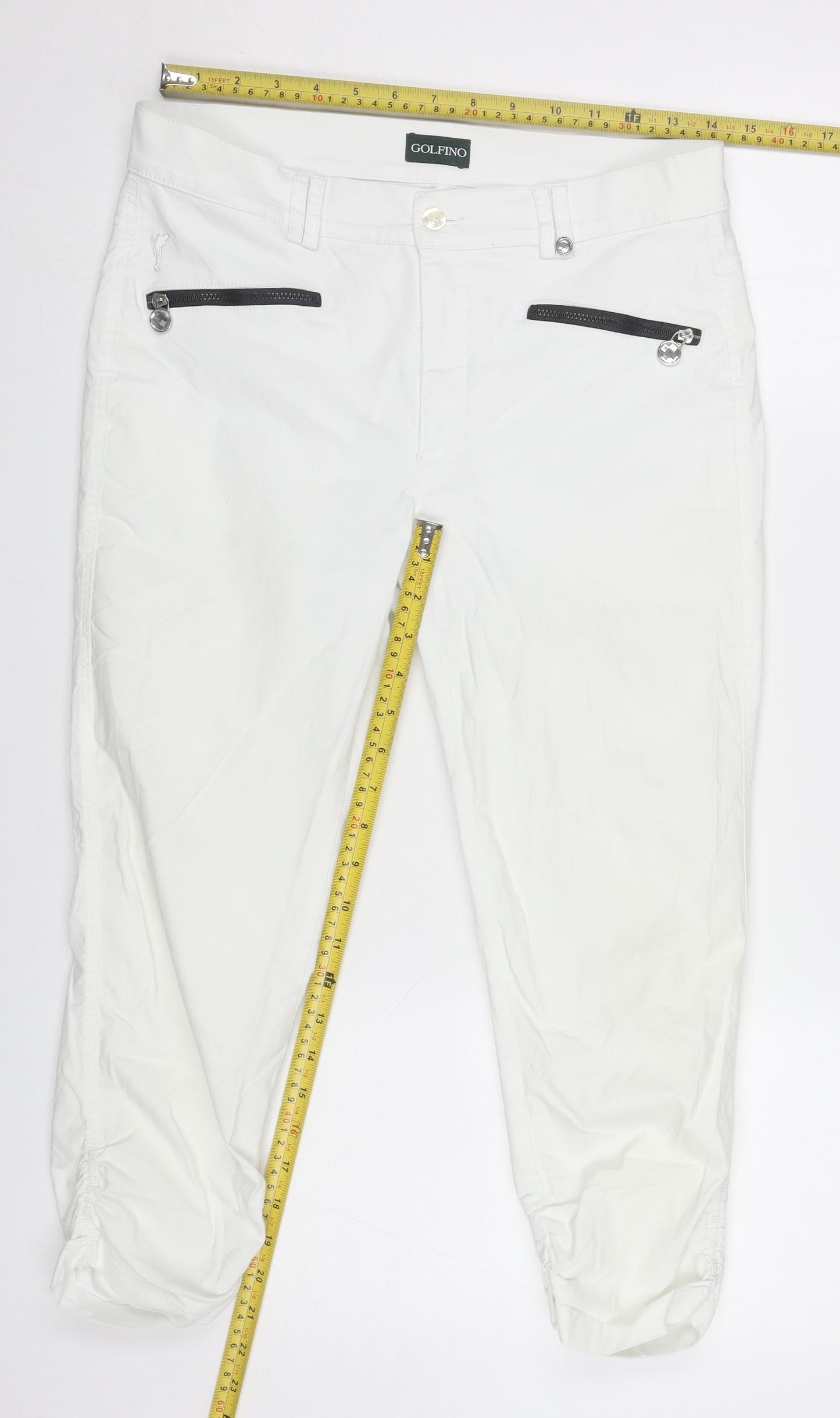Golfino Women White Cotton Blend Jogger Trousers Size 14