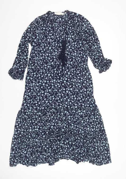 H&M Women’s Blue Floral Midi Maxi Dress Size 8 Boho Viscose