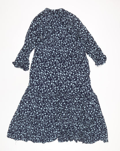 H&M Women’s Blue Floral Midi Maxi Dress Size 8 Boho Viscose