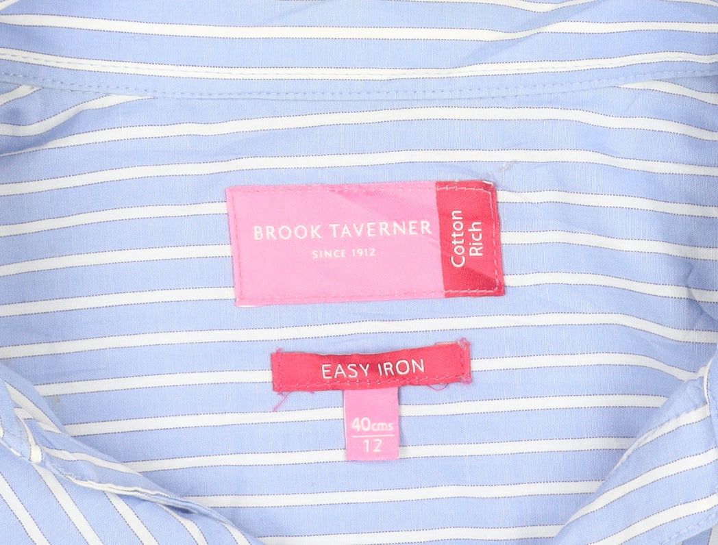 Brook Taverner Women’s Blue Striped Button-Up Shirt Size 12
