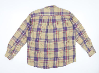 Timberland Mens Small Beige Purple Plaid Button-Up Shirt