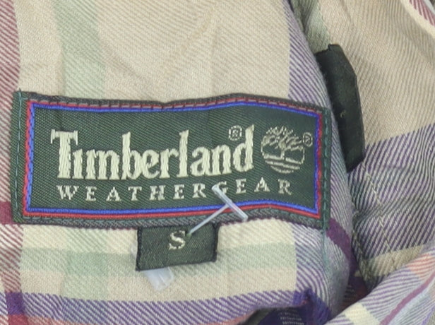 Timberland Mens Small Beige Purple Plaid Button-Up Shirt