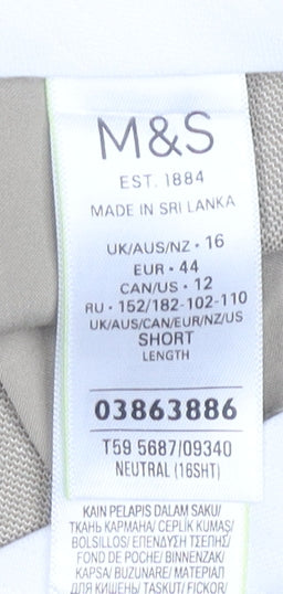 Womens UK Size 16 Marks and Spencer Regular Fit Dress Pants Beige Trousers