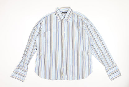 Next Men’s Blue Striped Cotton Dress Shirt XL Long Sleeve