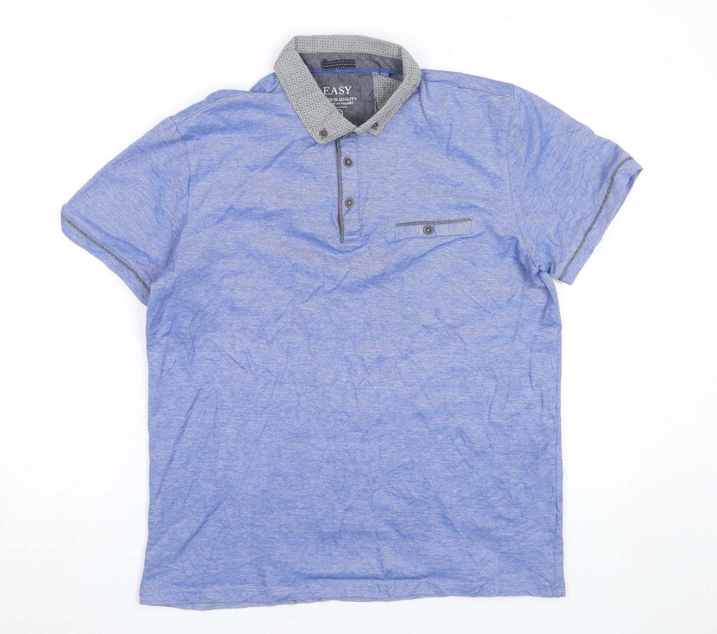 EASY Men’s Blue Cotton Polo Shirt Size L Short Sleeve Casual