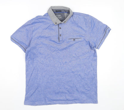 EASY Men’s Blue Cotton Polo Shirt Size L Short Sleeve Casual
