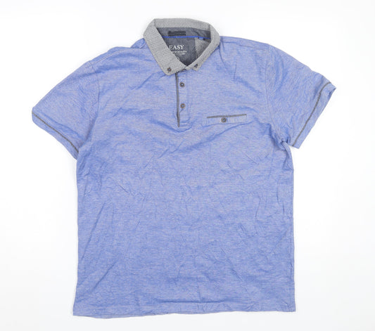 EASY Men’s Blue Cotton Polo Shirt Size L Short Sleeve Casual