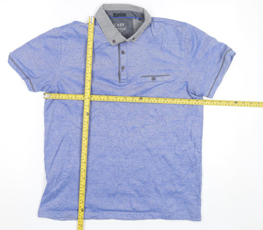 EASY Men’s Blue Cotton Polo Shirt Size L Short Sleeve Casual