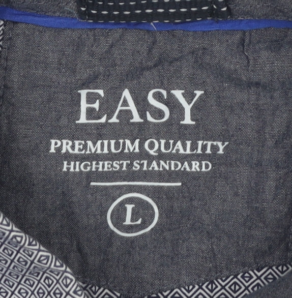 EASY Men’s Blue Cotton Polo Shirt Size L Short Sleeve Casual