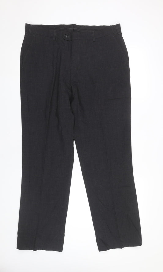 Skopes Mens Black Classic Fit Wool Blend Dress Pants Trousers 36R