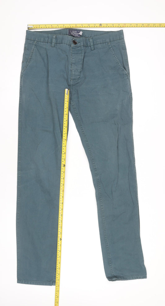 Topman Men’s Green Chino Trousers Size L 34W 32L Straight Fit