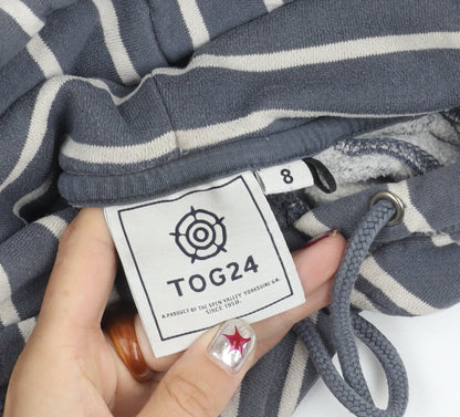 TOG24 Womens Grey Stripe Hoodie Size 8 Cotton Blend Pullover