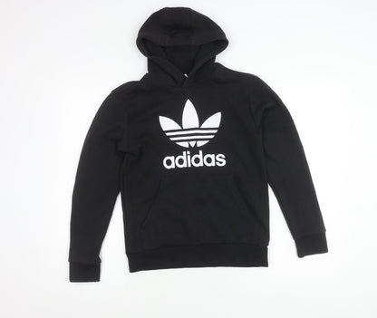 Adidas Boys Black Pullover Hoodie 12-13Y Logo Fleece Sweatshirt