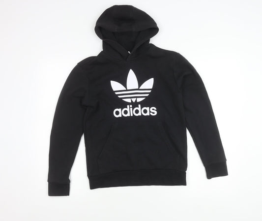 Adidas Boys Black Pullover Hoodie 12-13Y Logo Fleece Sweatshirt