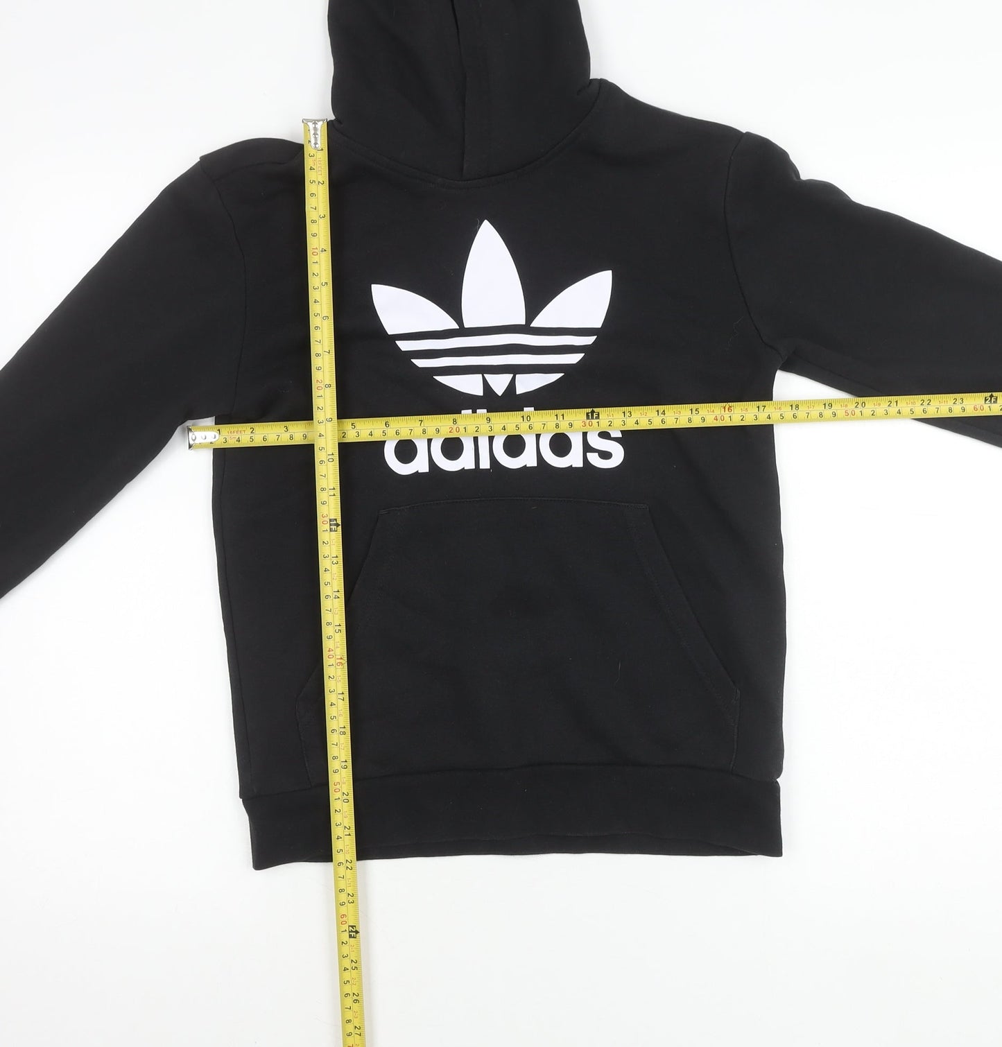 Adidas Boys Black Pullover Hoodie 12-13Y Logo Fleece Sweatshirt