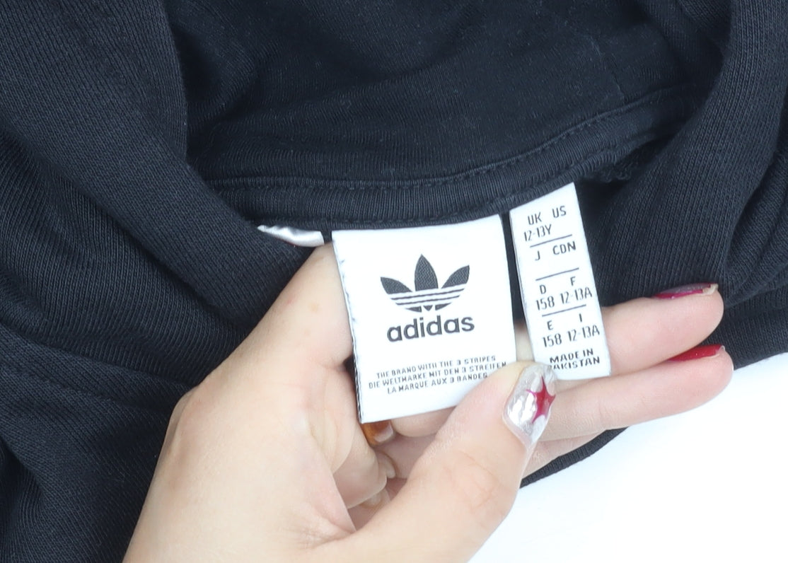 Adidas Boys Black Pullover Hoodie 12-13Y Logo Fleece Sweatshirt