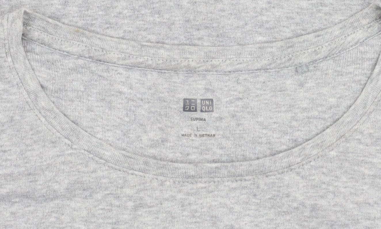 Uniqlo Girls Grey L Basic Crew Neck Short Sleeve Cotton T-Shirt