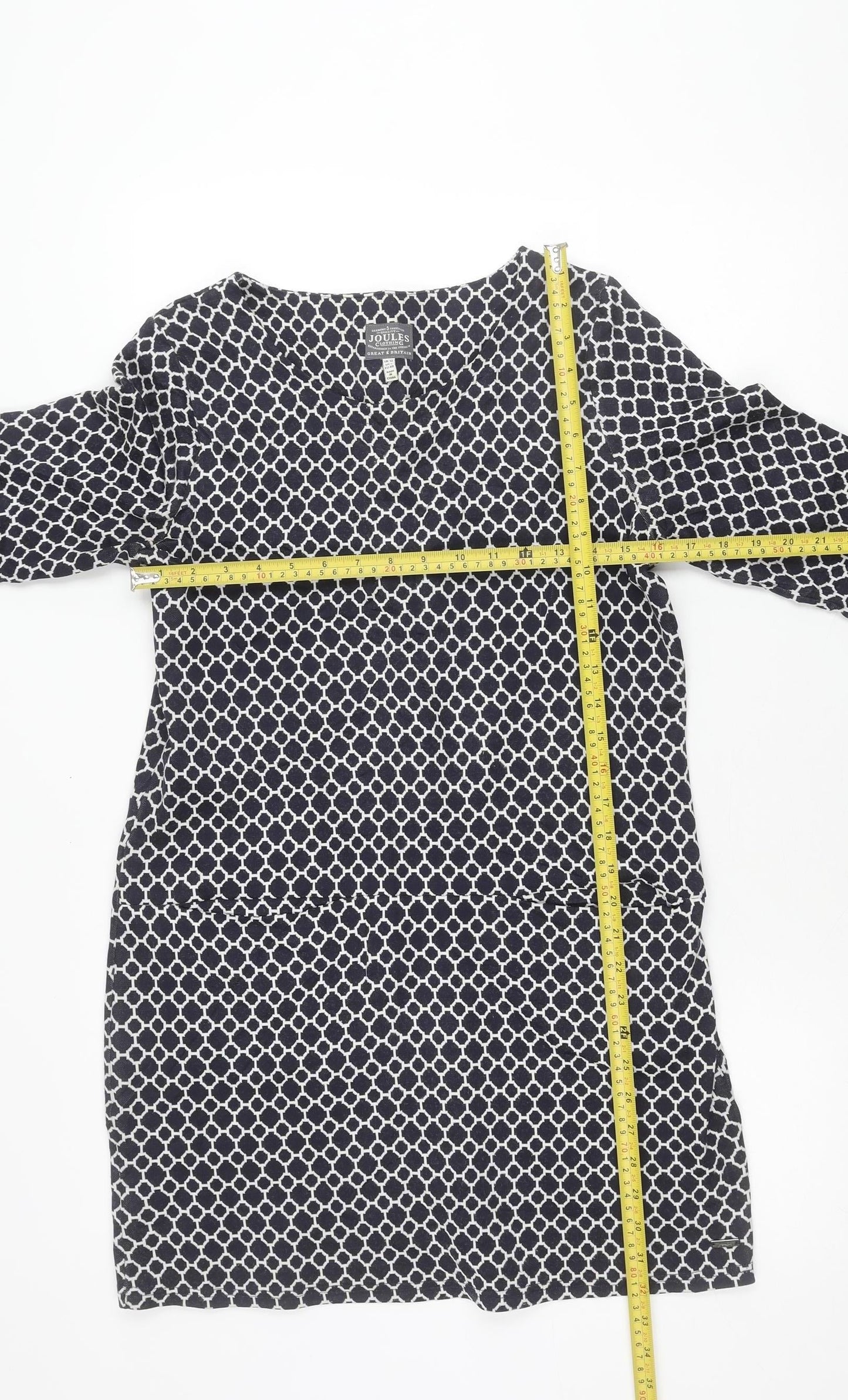 Joules Women’s Blue Geometric Shift Dress Size 12 Long Sleeve