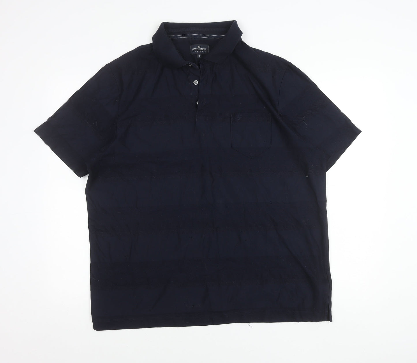 Blue Harbour Mens XL Navy Striped Cotton Polo Shirt