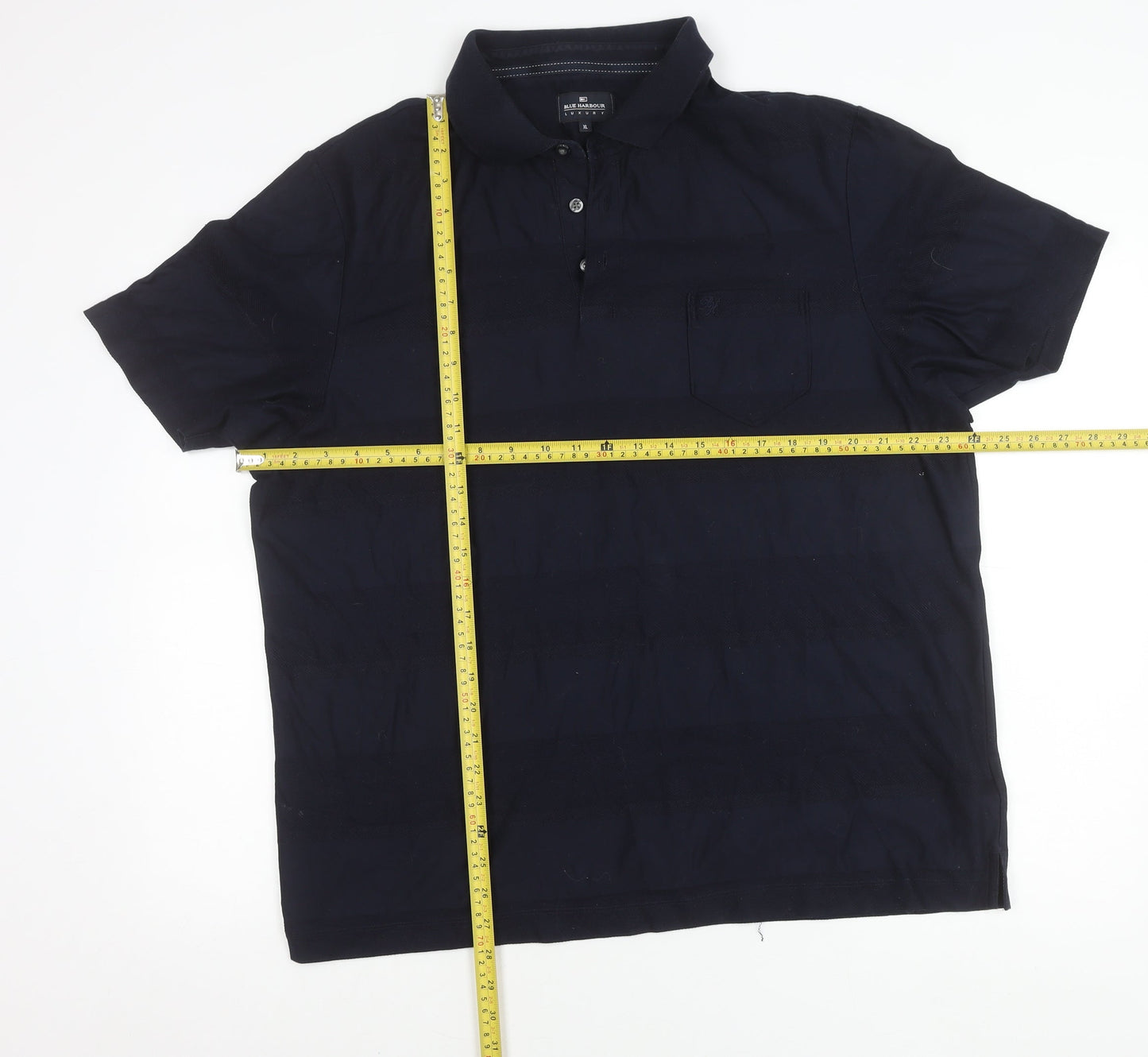 Blue Harbour Mens XL Navy Striped Cotton Polo Shirt