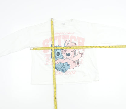 Disney Girls White Sweatshirt 13-14 Years Stitch Angel Long Sleeve Pullover