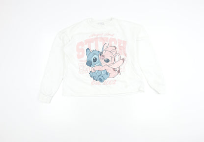 Disney Girls White Sweatshirt 13-14 Years Stitch Angel Long Sleeve Pullover