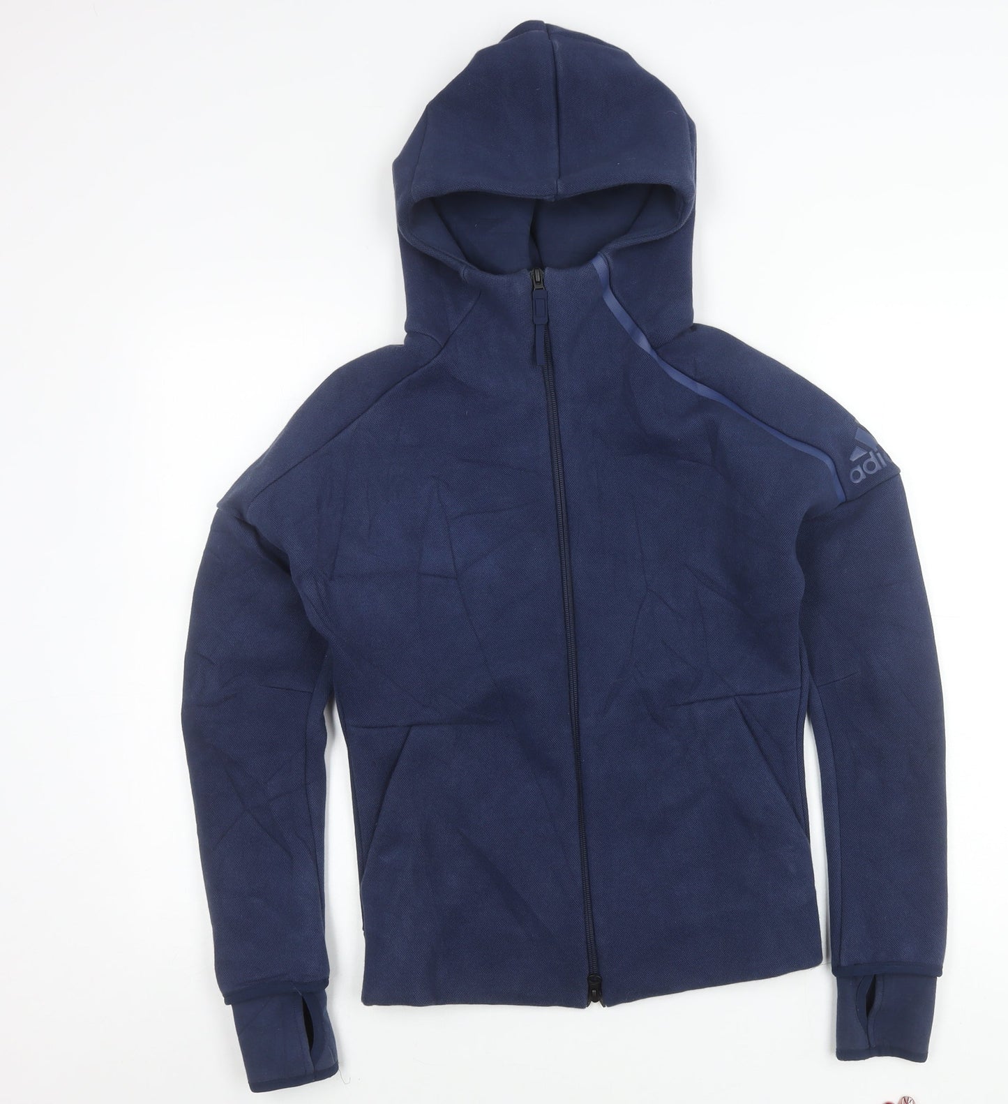 Adidas Womens Blue XS Full Zip Hooded Fleece Activewear Jacket