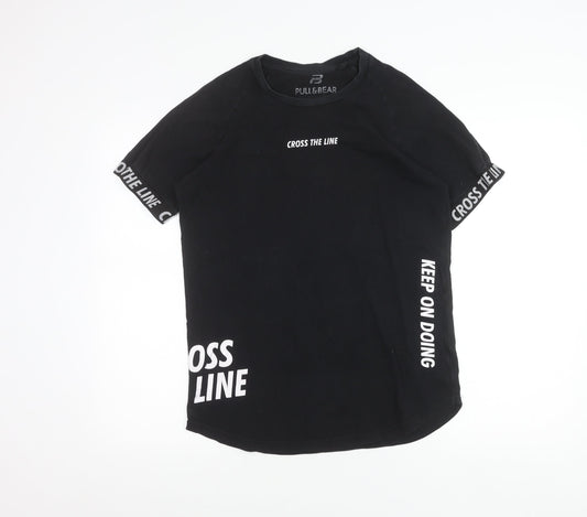 Pull&Bear Men's Black S Graphic Print Crew Neck T-Shirt