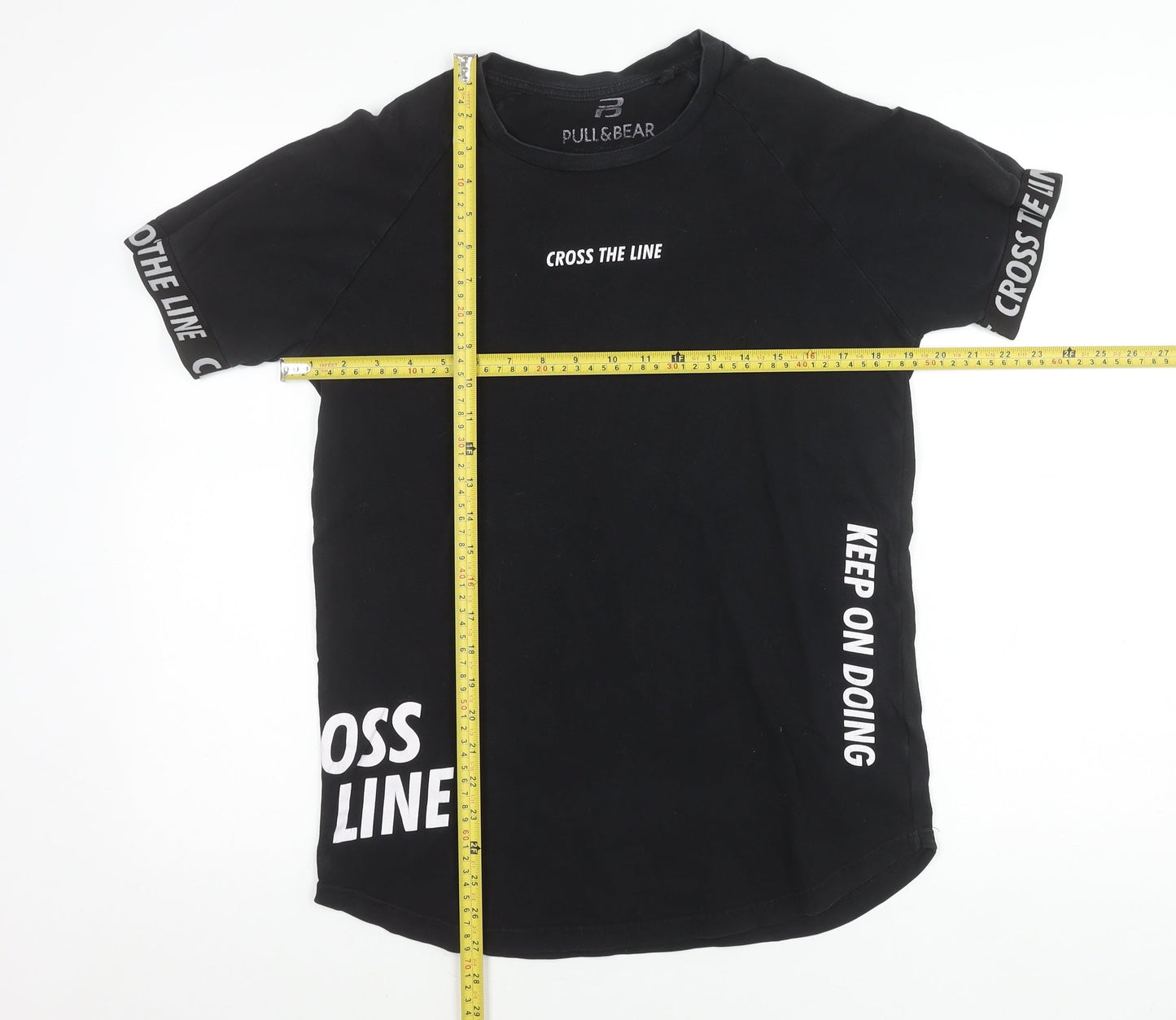 Pull&Bear Men's Black S Graphic Print Crew Neck T-Shirt