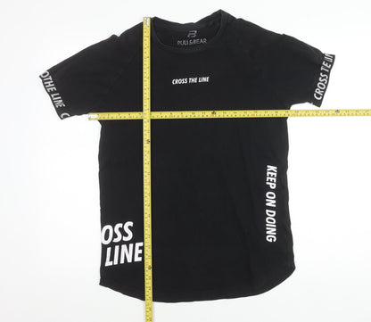 Pull&Bear Men's Black S Graphic Print Crew Neck T-Shirt
