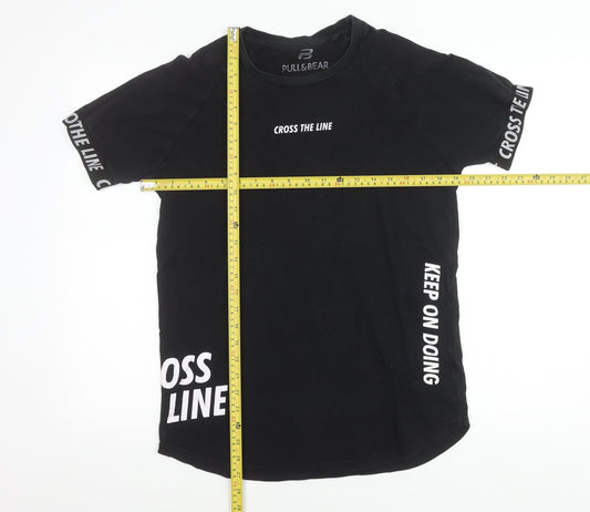 Pull&Bear Men's Black S Graphic Print Crew Neck T-Shirt
