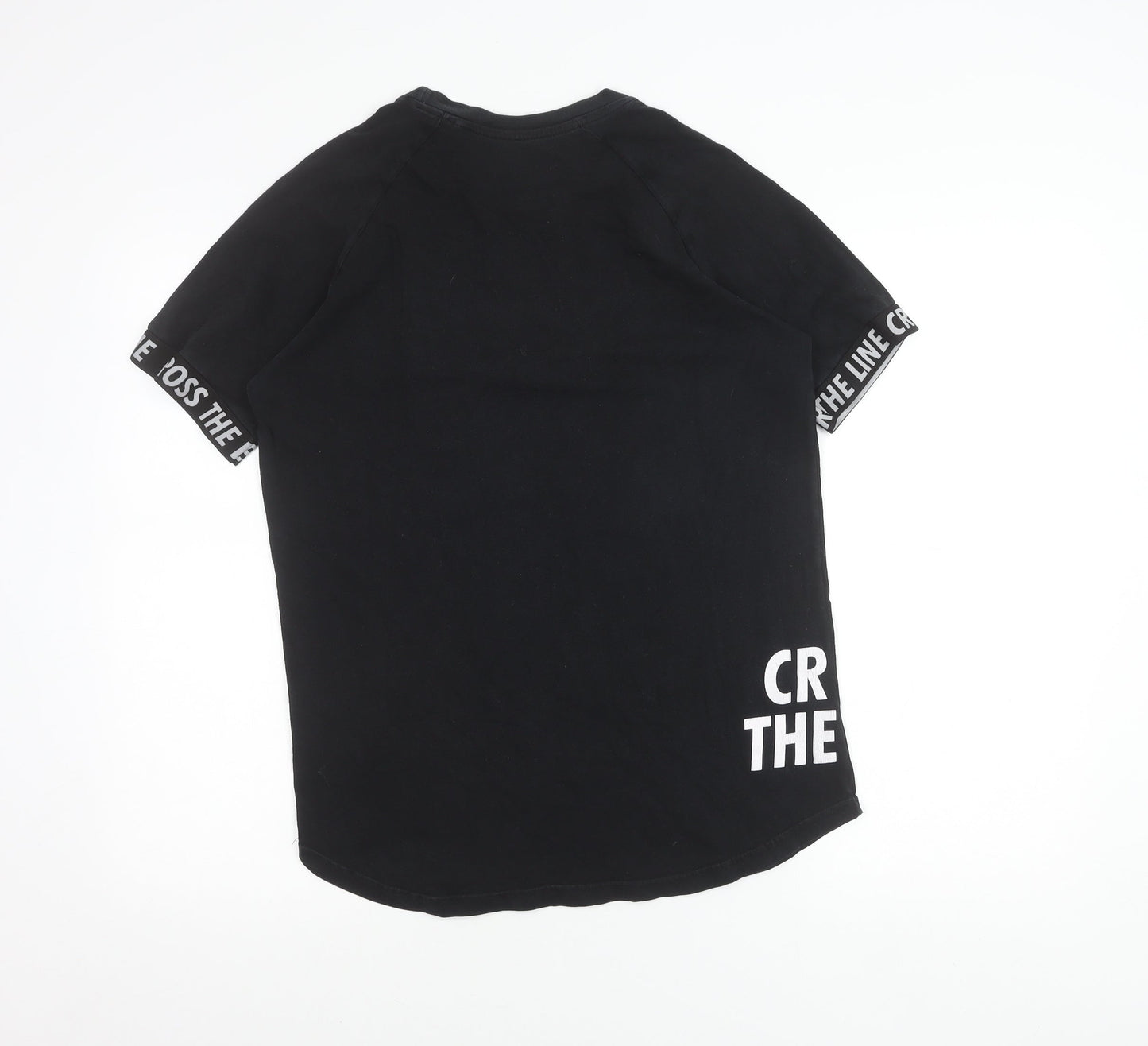 Pull&Bear Men's Black S Graphic Print Crew Neck T-Shirt