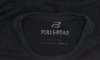 Pull&Bear Men's Black S Graphic Print Crew Neck T-Shirt